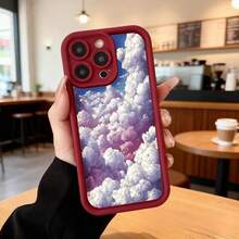 Cubierta de telefono con borde negro y diseño de nubes rosadas y blancas para iPhone 14 Pro Max estilo casual para uso diario en cafeterias y salones Aplicable a los teléfonos de la serie Apple y Galaxy - Negro - Ver 5