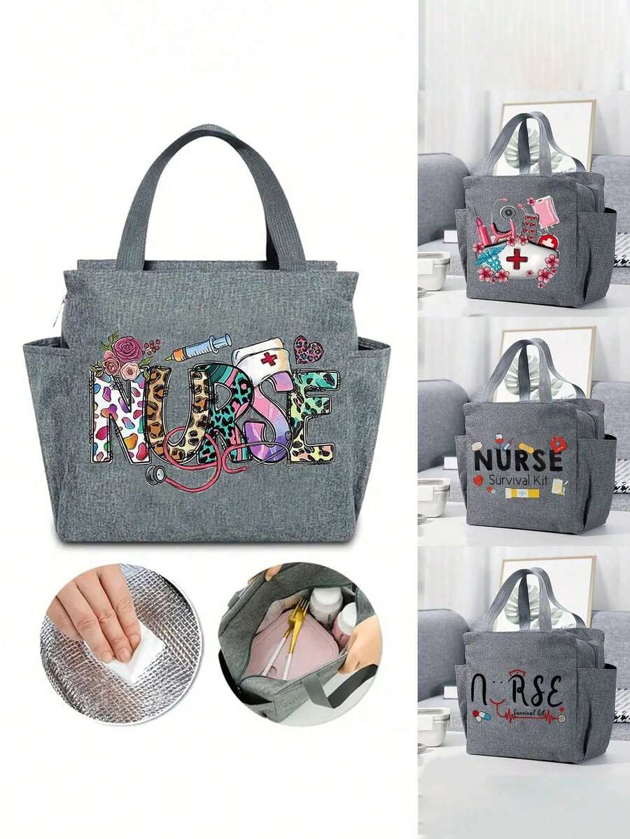 Large Capacity Insulated Lunch Bag, Animal Print - Polyester Material, Foldable Design, Suitable For Outdoor Picnics And School, Ideal Gift For Nurses, Nurse Appreciation, Nurse Graduation Bag For School School Accessories School Stuff