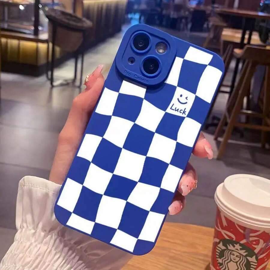 White Grid Phone 14 13 15 Pro 11 12 Pro 8 14 15 Plus X XS XR Shockproof Fashion Back Cover.Accessories. - M88 nhỏ màu xanh - Xem 1