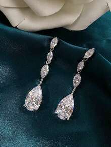 1 Đôi bông tai hình giọt nước đính đá Cubic Zirconia thanh lịch, thích hợp làm quà tặng trang sức Giáng sinh cho phụ nữ. - 1 # - Xem 4