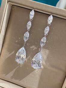 1 Đôi bông tai hình giọt nước đính đá Cubic Zirconia thanh lịch, thích hợp làm quà tặng trang sức Giáng sinh cho phụ nữ. - 1 # - Xem 8