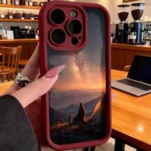 Cubierta de teléfono con borde negro diseño de atardecer en montaña para iPhone 14 Pro Max protector de pantalla resistente a golpes ideal para uso diario y viajes - Blanco - Ver 4