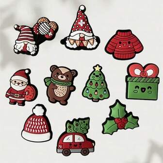 10 Stücke Weihnachtsthemen, klassisch & einzigartig, inspirierend für endlose kreative Inspiration. Geeignet für DIY Dekoration, ob zum Dekorieren von Schuhen, Taschen, Armbändern oder als Party-Geschenke, Feiertags-Dekorationen, kleine Geburtstagsgeschenke, können einzigartige personalisierte Basic süße StrandBasic präsentieren