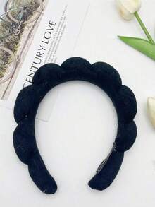 1pc,Black Plush Cloud-Shaped Headband: Soft Spa Headband, Hair-Holding Accessory Ideal For Skincare Routines, Makeup Application, Facial Treatments, Shower Prep, Home Spa Days, Gift Exchanges,  Gifting To Skincare Enthusiasts, Beauty Lovers, Busy Professionals, Self-Care Advocates, Gift Givers, Adults Who Cherish Comfortable Practical Beauty Tools That Elevate Any Self-Care Routine With Gentle Functionality - A-黑色 - 查看 2