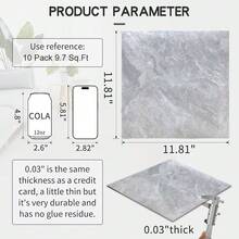 MORCART Peel-And-Stick Floor Tiles - 10 Pieces, 30cm X 30cm Vinyl Flooring - Removable Self-Adhesive Tile Stickers Suitable For Bathrooms, Kitchens, Bedrooms, And Living Rooms.(Grey) - 灰色 - 查看 12