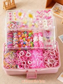 35pcs-743pcs/Set Girls Pink Ribbon Bow Hairclips, Fashion Flower Duck Clips, Star BB Clips, Cute Princess Hair Accessories, Elastic Hair Ties, Rabbit Ear Hair Rings, Party/Gift/Daily Use (No Box, OPP Bag)