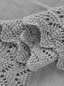 1pc Infant Knitted Solid Color Blanket With Delicate Lace Trim, Cozy Baby Blanket, Suitable For All Seasons - Grey - View 6