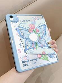 1 件商品，iPad 10/9/11 2025 蓝色花园蝴蝶图案双面高清印刷蝴蝶图案旋转保护壳，透明亚克力后盖，防摔耐磨，自动唤醒/睡眠，多角度支撑，笔槽，办公学习必备，非磁性。 - 藍色 - 查看 8