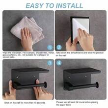 Toilet Paper Holder With Phone Shelf, Self Adhesive Aluminum Tissue Roll Dispenser For Mega Roll, Wall Mounted Toilet Paper Roll Holder For Bathroom - màu đen - Xem 11