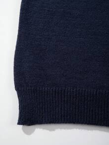 Men's Casual Loose Minimalist Commuting High-End Sense Daily Versatile Solid Color Knitted Long Sleeve Crew Neck Pullover Sweater, Autumn/Winter - Navy Blue - View 7