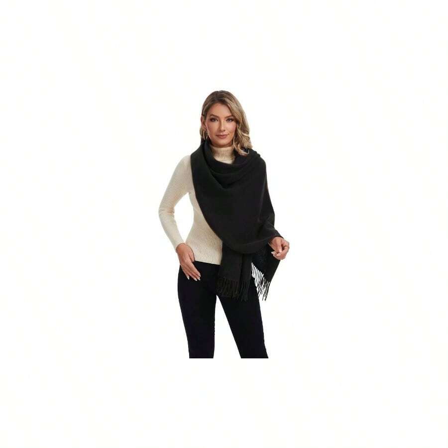 - Bufanda para mujer, diseo de pashmina, regalo de moda, novia, boda, dama de, cachemira, sensacin suave, invierno, clido, largo - Negro - Ver 1