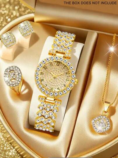 2 Stücke Set elegante Kristall Quarz Uhr & Herz-förmiges Diamant Armband, Mode, minimalistisch, luxuriöses Damen Uhren Set, geeignet für Feiertage, Partys, Hochzeiten, Veranstaltungen und den täglichen Gebrauch, perfektes Geschenk für Frauen