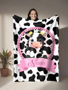 1 Customizable Cartoon Cow Pattern Flannel Blanket - Beautiful Gift, Customizable Text, Cow Pattern, Animal Print, Soft And Comfortable, Machine Washable, Digitally Printed Polyester Fabric, Suitable For Sofas, Beds, Travel, Camping, Living Rooms, Offices, Chairs - Christmas Gift, 100% Polyester - Made Of Soft And Warm Machine Washable Polyester Fabric, Perfect For Mother's Day Gift. - Multicolor - View 17