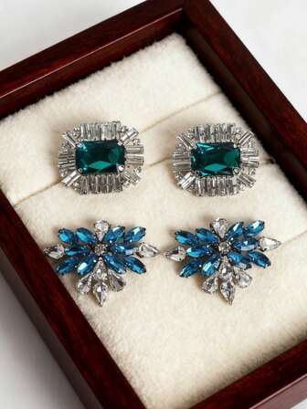 1 Set (4pcs) Blue & White Crystal Contrast Color Metal Inlaid Decorations, Fashionable Exquisite Classic Cute DIY High Heels Decor, Suitable For Elegant Sexy Ladies' Date Shoes/Boots, Sneakers, Fashion Brooch Clips, Bag Clips, Home Decor, Multi-Purpose Decorations