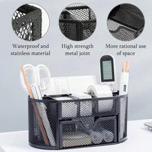 Metal Mesh Desk Organizer With 9 Compartments MultiFunction Pen And Stationery Holder Wholesale Dimensions 8.66x4.33x3.93 Inches - Blue - View 5