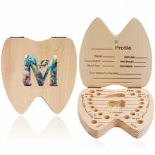 Wooden Teeth Box Tooth Storage Holder Replacement Teeth Collection Organizer Fairy-Themed Design Tooth Information Recordhood Growth Keepsake Christmas & Birthday Gifts For Initial Name 26 Letters Pattern - Yellow - View 19