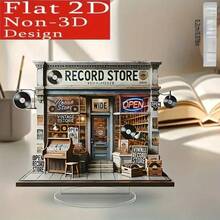 Vintage Record Store Acrylic Desktop Decor Charming Retro Music Shop Display With Vinyl Records & Turntable, Ideal For Living Room, Bedroom, Office - Perfect Gift For Valentine's Day, Mother's Day, Housewarming & New Year, Music Room Decor - Multicolor - View 4