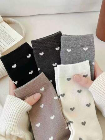 5 pares de calcetines casuales hasta el tobillo con estampado de corazón para mujer, de moda y versátiles, adecuados para uso diario, ir al trabajo, hacer ejercicio, cómodos y suaves, casuales y minimalistas, regalo ideal para el Día de San Valentín, adecuados para todas las ocasiones y festividades, apropiados para primavera, verano, otoño e invierno