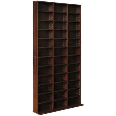 Bookshelf Adjustable Book Shelf Bookcase Corner Display Cabinet Storage Shelves Bookshelves Stand CD DVD Rack Living Room Office Furniture Holds 1116 CDs 528 DVDs 18mm Thick Frame Walnut