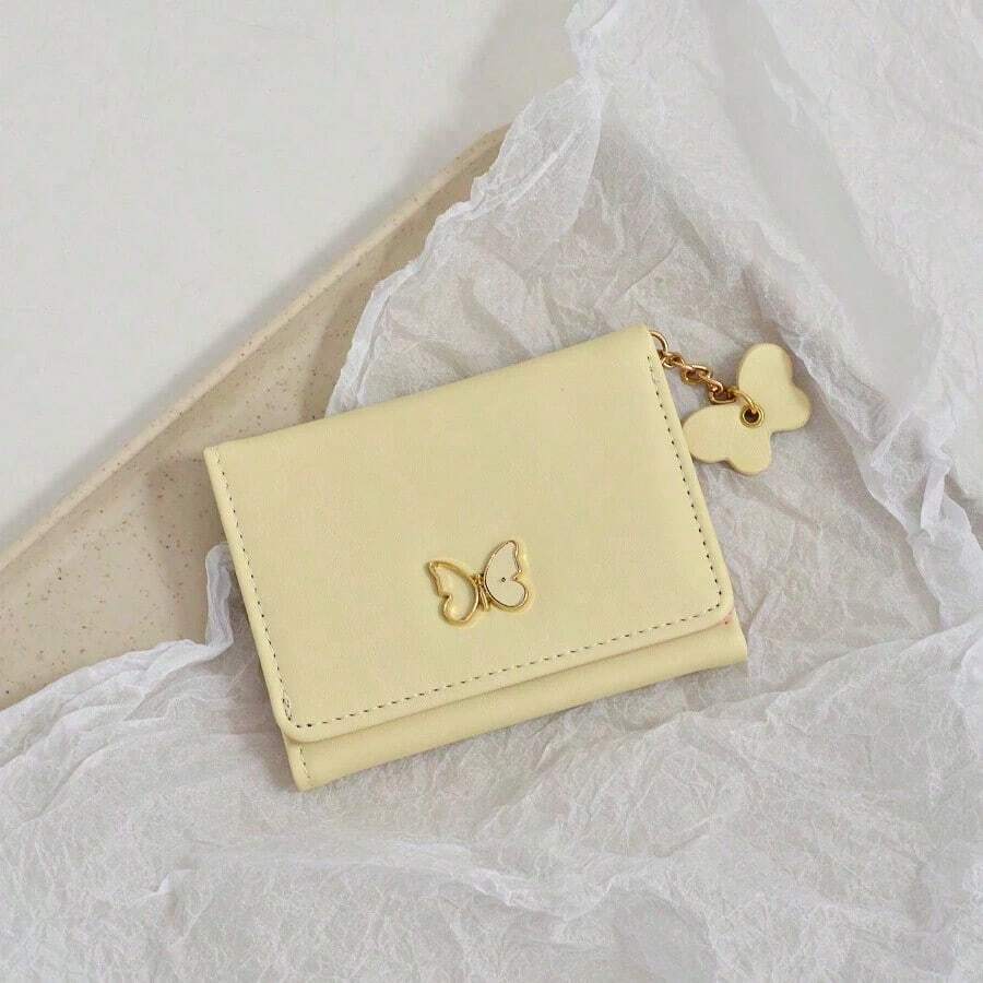 2024 New And Simple Bow Tie Women Short Wallet Student Coin Card Holder Cute Small Leather Clutch Wallet Small Women Wallet Purse Wallet Small Wallet - Màu vàng - Xem 1