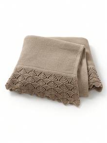 1pc Infant Knitted Solid Color Blanket With Delicate Lace Trim, Cozy Baby Blanket, Suitable For All Seasons - Camel - View 2