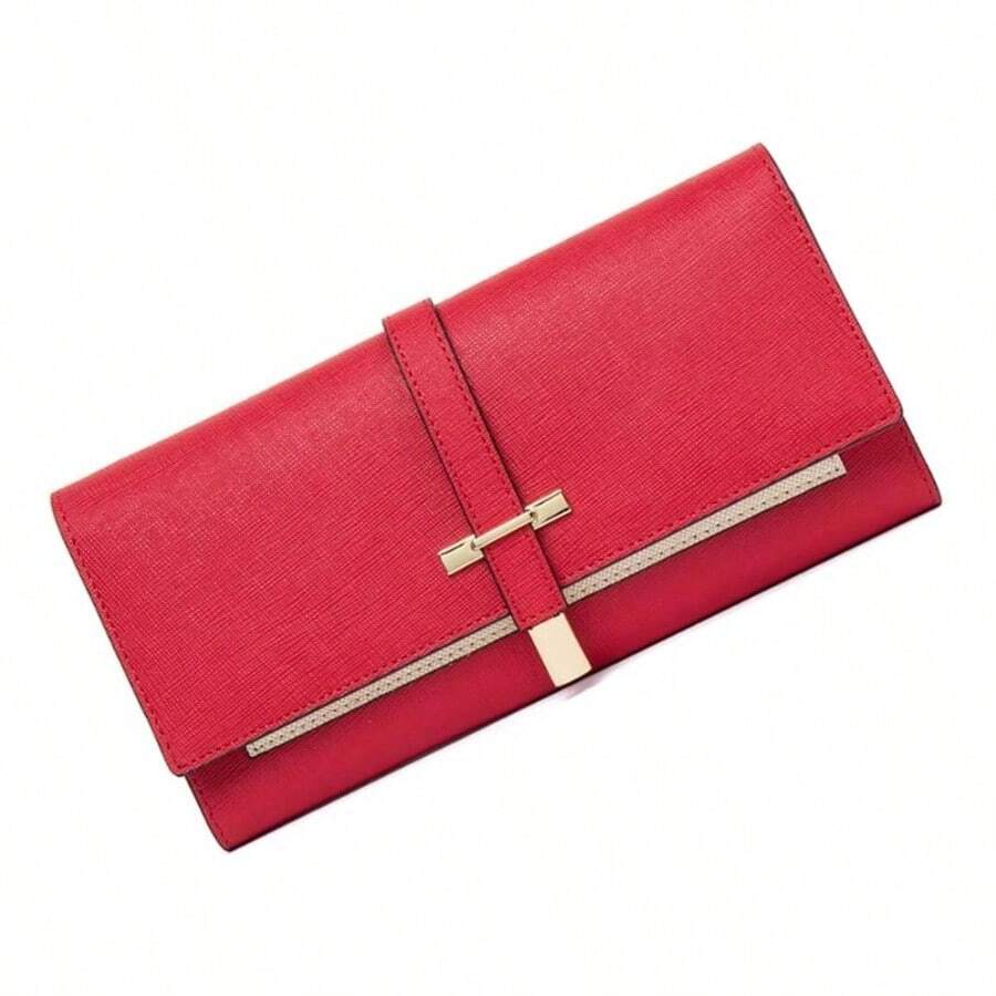 CLUCI Cartera de Cuero para Mujer Titular de la Tarjeta de Crdito Triple Delgado de Diseador para Mujer - Rojo - Ver 1