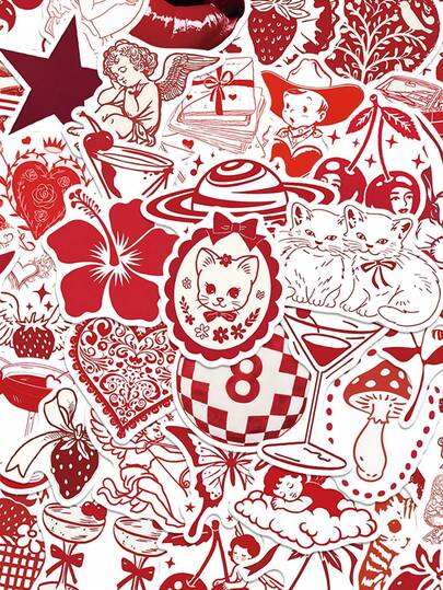 50 st röda alla hjärtans dag-klistermärken estetiska tecknade dekaler för laptop, resväska, gitarr, dagbok, klippbok, telefonklistermärken