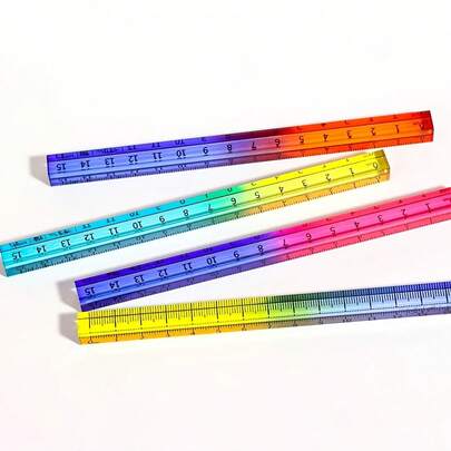 Bộ 2 thước đo 3D chuyển màu - Máy đo độ cứng bằng nhựa vinyl trong suốt 15cm/5,91 inch với thang đo nhiều màu (chuyển màu hồng, xanh lam và vàng, chuyển màu cam, xanh lam và vàng lục) | Dụng cụ vẽ và đo lường hình học dành cho học sinh, nghệ sĩ và văn phòng | Vật liệu bền với bề mặt nhẵn và hiệu chuẩn chính xác - Đồ dùng học toán cơ bản và công cụ thiết kế sáng tạo