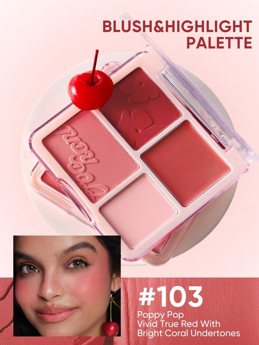 JUDYDOLL BLUSH & HIGHLIGHT PALETTE, Versatile Blush And Highlighter Palette Suitable For Various Skin Tones, Essential For Daily, Commute, Date, And Travel - #103 POPPY POP - 查看 1
