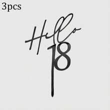 1个/3个/5个黑色亚克力“Hello”字样生日蛋糕装饰插牌，可选年龄18/30/40/50/60，适用于生日派对蛋糕装饰。 - 彩色 - 查看 17