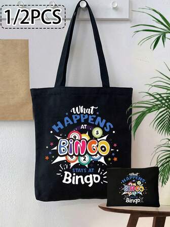 休闲单肩包，可爱字母印花，可折叠帆布购物袋，内含小型化妆包、便携零钱包、手提袋、大容量旅行必备包、书包、返校背包。大容量，轻便，适合青少年女孩、女性和大学生。完美适用于返校、大学、工作、商务和通勤。是馈赠家人、朋友的绝佳礼物，尤其适合节日送礼。