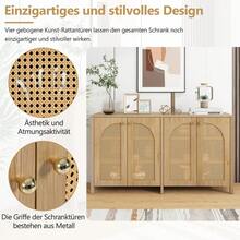 Modern Minimalist Style Sideboard With 4 Rattan Doors, Metal Handle, Simple Buffet Cabinet For Dining Room, Living Room, Kitchen (Natural Wood) - 天然纖維+中密度纖維板 - 查看 8