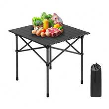 Mesa plegable portátil para camping, apta para 2-4 personas, ligera y enrollable para uso en exteriores, incluye bolsa de almacenamiento, ideal para senderismo, picnics, barbacoas, excursiones a la playa y comidas al aire libre. - Negro - Ver 10