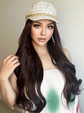 Beret Wig, Long Wavy Curly Wig, Winter Hat Wig Style, Elegant And Fashionable, Suitable As A Winter Gift, Christmas, Halloween And Other Holiday Costumes (Hair Color: Black, Light Brown, Dark Brown).