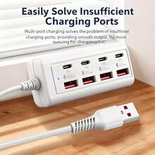 8-Port USB Adapter With 4 USB 3.0 Ports And 4 PD Fast Charging Ports - 25W Power Output, Widely Compatible With Computers, Laptops, Tablets, Phones - White, Laptop Charging Station, Stylish Design, Durable