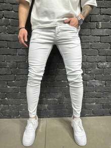 Men's Pocket Skinny Casual Versatile Jeans - White - View 1