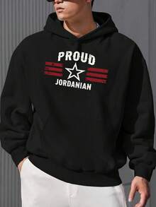 Sudadera de Talla para Hombre - Diseño de Estrella Patriótica, Ajuste Casual Holgado, Manga Larga, Tela No Elástica, Verde con Estampado Rojo y Blanco, Sudadera Casual de Talla, Ropa Cómoda |   Sudadera con Estampado de Patrón |   Sudadera de poliéster, TALLA - Negro - Ver 12