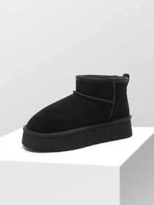 Women's Winter Furry Ankle Snow Boots,1.5 Inch Genuine Platform Booties Slip On Outdoor Indoor Shoes Fashion Warm Comfortable For Christmas Festival Commute Black Boots - màu đen - Xem 10