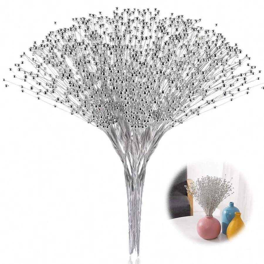 100Pcs Bridal Wedding Pearl Bouquet Party Decoration Pearl String Beaded Garland – Beads Garlands Wedding Party Decoration DIY Accessories For Christmas (Silver),Silver - 銀色 - 查看 1