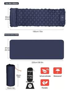 1pc Inflatable Sleeping Pad - Ultralight With Built-In Foot Pump And Carrying Bag, Single Person, Compact And Waterproof Camping Mat With Pillow, Suitable For Camping, Backpacking, Hiking, Tents, And Car Travel - Multicolor - View 4