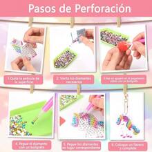 Kit de Pintura de Diamantes para Nios, 15 Painting y 50 Pegatinas, Pegatinas de Pintura de Diamantes con Herramientas de Pintura, Llaveros Artes y Manualidades para Nias Sirena - Unicornio - Ver 4