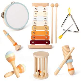 Children's Educational Music Toy Set - Wooden Xylophone, Clapping Drum, Shaker, Mini Trumpet, Percussion Toy Set, Orff Music Combination Set, Children's Educational Toys