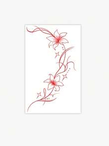 This Temporary Tattoo Sticker Features A Chinese Style Red Floral Art Design. It Is Water-Washable, Single-Use, Waterproof, Sweat-Proof, And Non-Reflective, Suitable For Application On The Arms And Back. The Realistic Tattoo Pattern Is Perfect For Fashion-Forward Users, Lasting3-5Days. - Red - View 4
