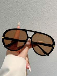 1pc Women's New Large Frame Fashion Glasses, Multi-Color Unique Double-Bridge Design, Luxurious Style Unisex Glasses - Multicolor 4 - View 17