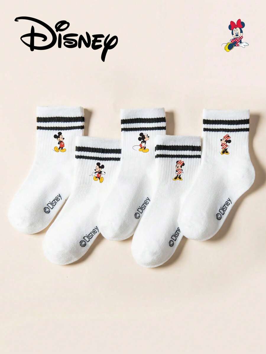 Disney 5 pares de calcetines hasta el tobillo con diseño de Mickey y Minnie Mouse, con rayas, diseños adorables de dibujos animados, casuales y transpirables, adecuados para uso diario, vuelta al colegio, regalos festivos