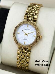 Pablo Raez 1pc Ladies Watch 18K Gold Jewelry Stainless Steel Summer Beach Accessories Luxury Women Watch Vintage Dress Watch IPG Golden Color Non Tarnish Elegant Brand New Original Charming Design Quartz Watch Fashionable Gold High Quality Girls Popular Wristwatch - 均碼 - 查看 13