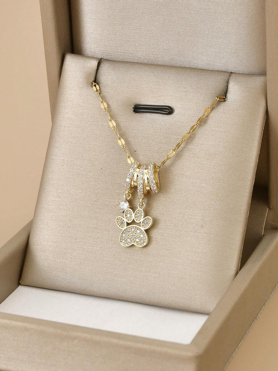 1 chiếc vòng cổ bằng thép không gỉ đính đá thời trang dành cho nữ, trang sức vàng, vòng cổ vàng, quà tặng, quà sinh nhật, kỳ nghỉ hè, tiệc tùng, thích hợp để đeo hàng ngày - Dấu chân dễ thương - Xem 1