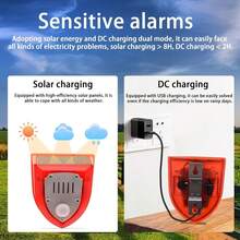 1/2/4 Pcs 3 Modes Solar Alarm Motion Detector With Sound Outdoor Motion Sensor 129db Barking Dog Strobe Light Gunshot Sound Alarm Detector Noise Maker Warning Lamp For Pasture, Farm, House, Yard, Barn, Home - Red - View 6