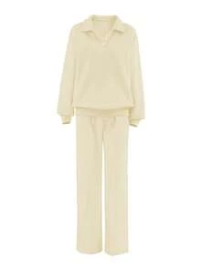 Ținută din 2 piese pentru femei plus size, hanorac casual și pantaloni cu croi larg, roz, potrivită pentru toamnă/iarnă, școală, ieșiri în oraș - Caisă - Vizualizare 5