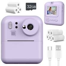 Kid Instant Print Camera Set Featuring A 2.4-Inch Screen 1080P Digital Camera 48MP Camera Two Print Modes And Multiple Printable Stickers Includes Built-In Flash Complimentary 32GB Memory Card USB Charging And Three Rolls Of Print Paper - Multicolor - View 17
